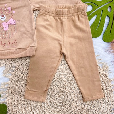 Conj. Casaco de Moletom Kitty Girl e Calça Legging - Areia